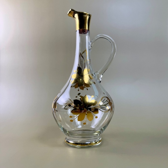 Vintage Glass Handblown Cruet Decanter – Floral Gold Detail - Picture 1 of 16